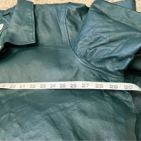 Vintage Via Accenti Dark Green Leather Jacket Button Front Coat Womens Sz 30W - Picture 10 of 11